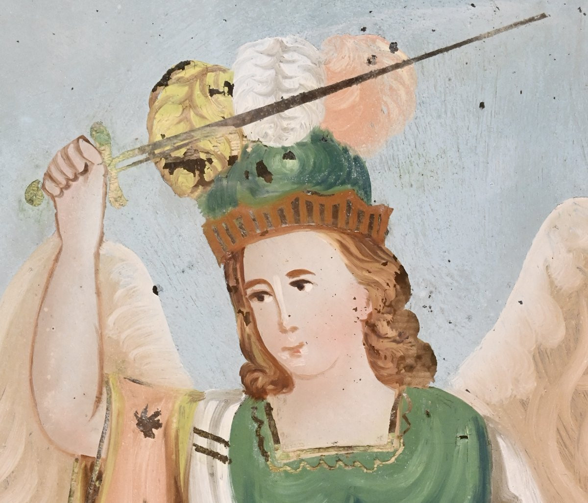 San Michele Arcangelo che sconfigge il Drago -Pittura su vetro- Romania Seconda Metà XIX Secolo-photo-1